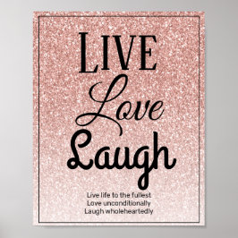 Live-Liebe Laugh Girly Rose Gold Glitzer Typografi Poster