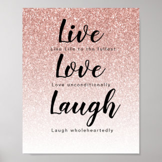 Live-Liebe Laugh Girly Rose Gold Glitzer Typografi Poster