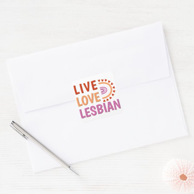 Live Liebe Lesbischer Boho Regenbogen feiert Diver Quadratischer Aufkleber (Umschlag)