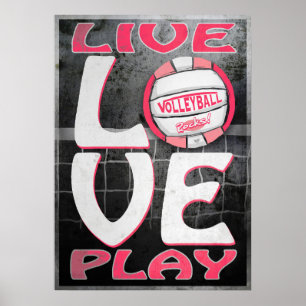 Live-Liebe spielen Rosa Volleyball Poster