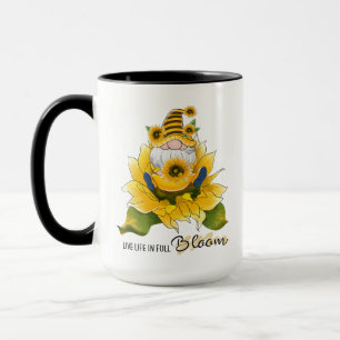 "Live Life in Full Bloom" Gnome/Sonnenblumen Custo Tasse