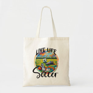 Live Life Play Soccer, Football Fan Illustration Tragetasche