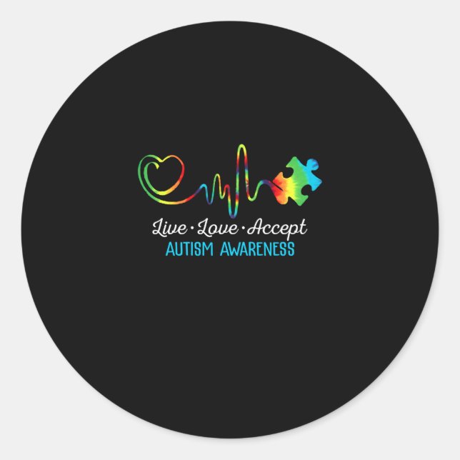 Live Love Accept Autism Awareness Runder Aufkleber (Vorderseite)