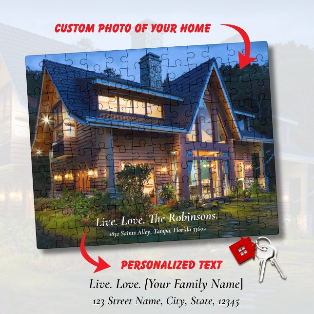 Live. Love. [Family Name] New Home Photo & Address (Housewarming Gift, New Home, Real Estate Gift Custom House Photo Personalized Text & Address )