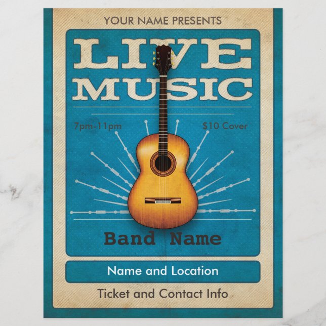 Live Music Acoustic Gitarre Flyer Blau (Vorne)