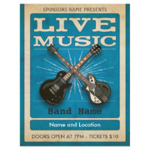 Live Music Dual Gitarre Flyer Blue