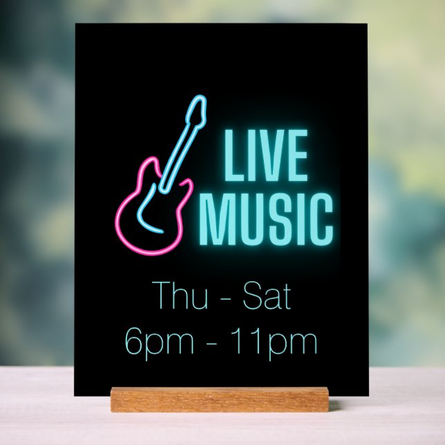 Live Music Neon Guitar Acrylschild (Neutral)