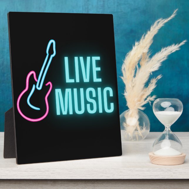 Live Music Neon Guitar Fotoplatte (Seite)