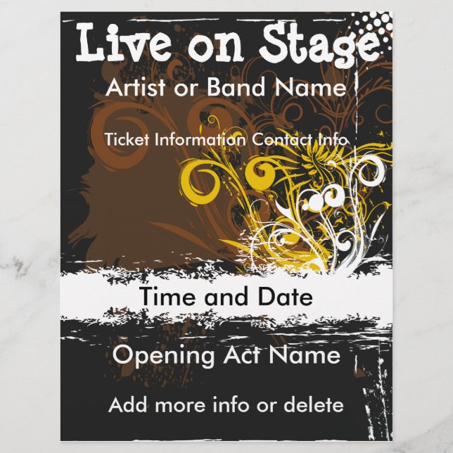 Live on Bühne Floral Grunge Music Flyer (Vorne)