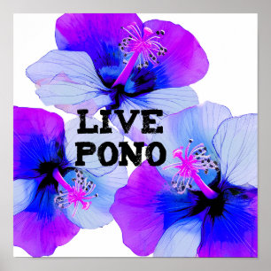 Live Pono Hawaiianischer Hibiskus Lila Blau Blumen Poster