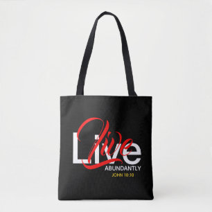 Live reichlich John 10:10 Monogram Scripture Tasche