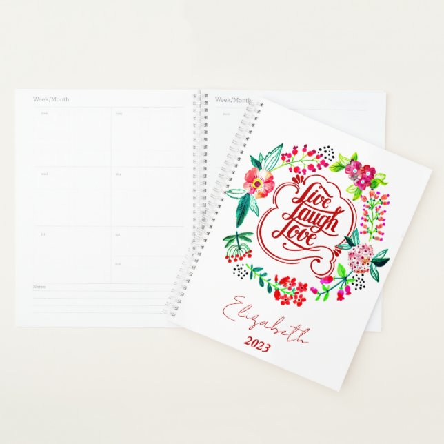 Live rire amour floral personnalisé planificateur (Devant avec enveloppe)