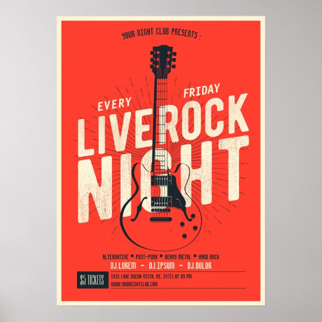 Live rock night music Poster Faire-part (Devant)