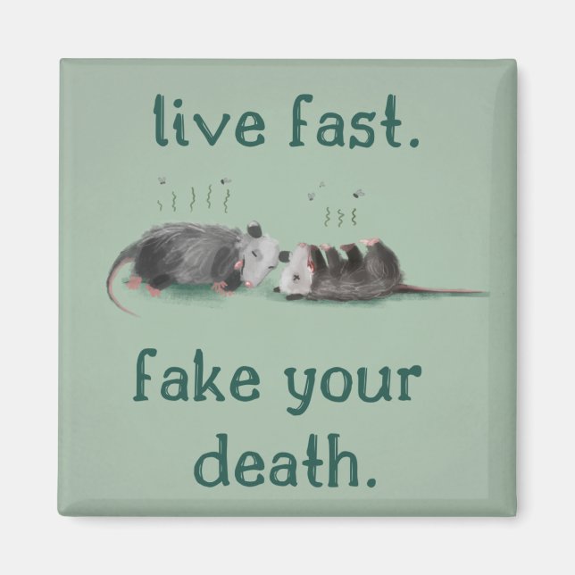 Live schnell. Fake deinen Tod. Opossum Magnet (Vorne)