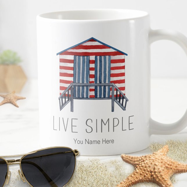 Live Simple Quote Nautic Summer Beach Hütte Cabana Kaffeetasse (Von Creator hochgeladen)