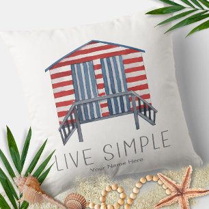 Live Simple Quote Nautic Summer Beach Hütte Cabana Kissen