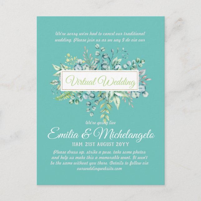 Live-Streaming-Einladungen für Virtual Wedding-Vid Postkarte (Vorderseite)