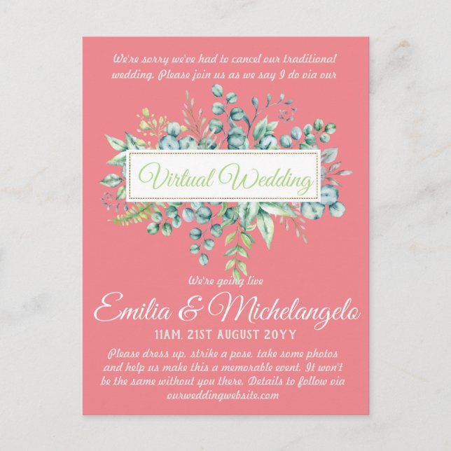 Live-Streaming-Einladungen für Virtual Wedding-Vid Postkarte (Vorderseite)