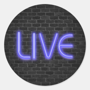 LIVE Text in Neonleuchten auf Backstein Runder Aufkleber