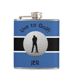 Live to Golf Zitat monogrammierte Initialen Blau S Flachmann