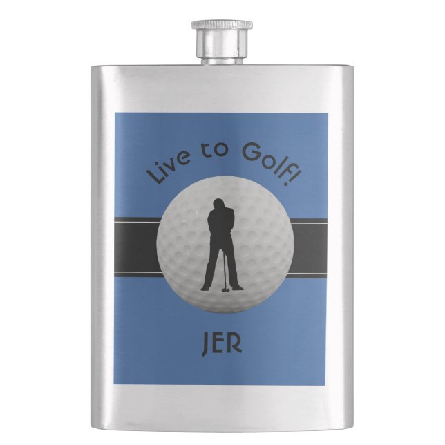 Live to Golf Zitat monogrammierte Initialen Blau S Flachmann (Vorderseite)