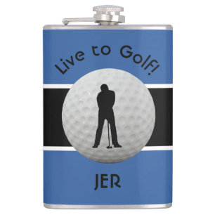 Live to Golf Zitat monogrammierte Initialen Blau S Flachmann