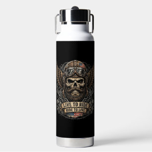 Live To Ride Biker, Bartschädel Adler Amerikanisch Trinkflasche