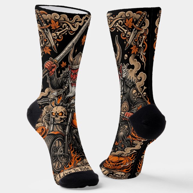Live To Ride Variation I- Route 66 Samurai Oni Socken (Gewinkelt)