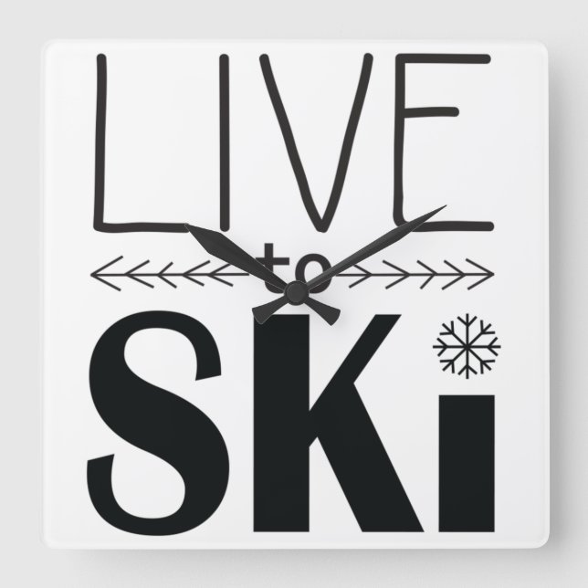 Live to Ski clock Quadratische Wanduhr (Vorderseite)