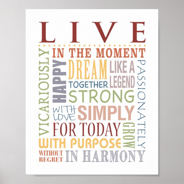 LIVE Typografie Print, Live, Lachen, Liebe Serie Poster (Vorne)