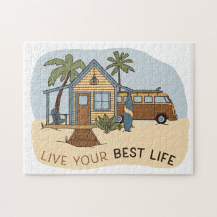 Live Your Best Life Beach Cabin Surfer