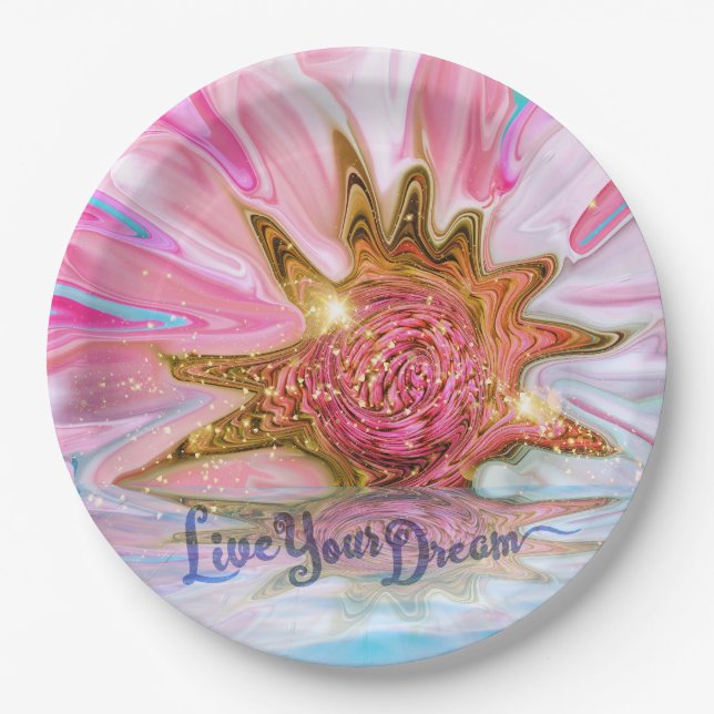 Live Your Dream - Rose Blume Power Pappteller (Vorderseite)