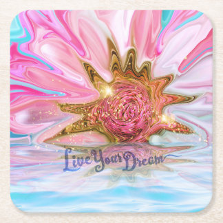 Live Your Dream - Rose Blume Power Rechteckiger Pappuntersetzer