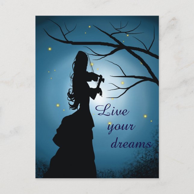 Live your Dreams, Violin Player, individuell anpas Postkarte (Vorderseite)
