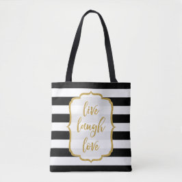 Livelachen-Liebe-Zitat-GoldGlitzer BW-Streifen Tasche