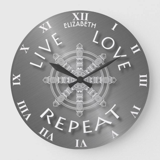 LiveLiebe-Wiederholung buddhistisches Samsara Große Wanduhr (Vorderseite)
