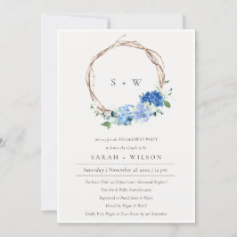 Lively Blue Floral Wood Wreath Verlobung laden Dankeskarte