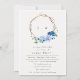 Lively Blue Floral Wreath Brautparty Dankeskarte