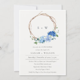 Lively Blue Floral Wreath Couples Dusche laden ein Dankeskarte