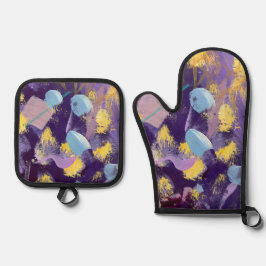 Lively, Purple and Yellow, Abstract Art Ofenhandschuh & Topflappen-Set