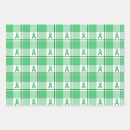 Liver Cancer Awareness Plaid Green Ribbon Geschenkpapier Set