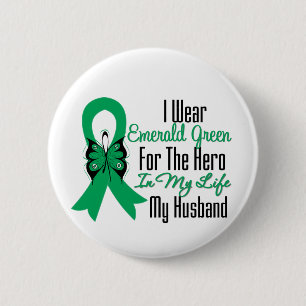 Liver Cancer Ribbon Hero My Husband Button