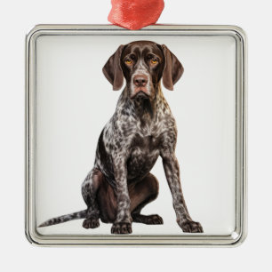 LIVER & WHITE DEUTSCHE KURTHAIRED POINTER DOG ORNAMENT AUS METALL