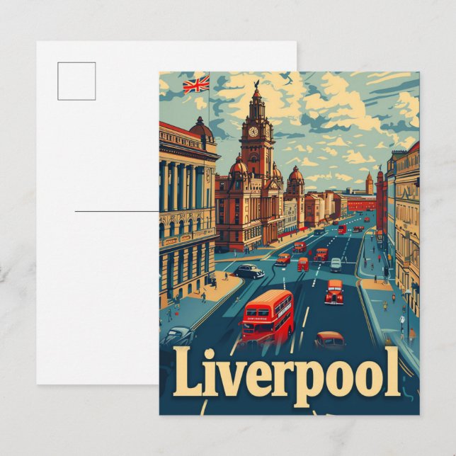 Liverpool England Vintage Travel Illustration Postkarte (Vorne/Hinten)