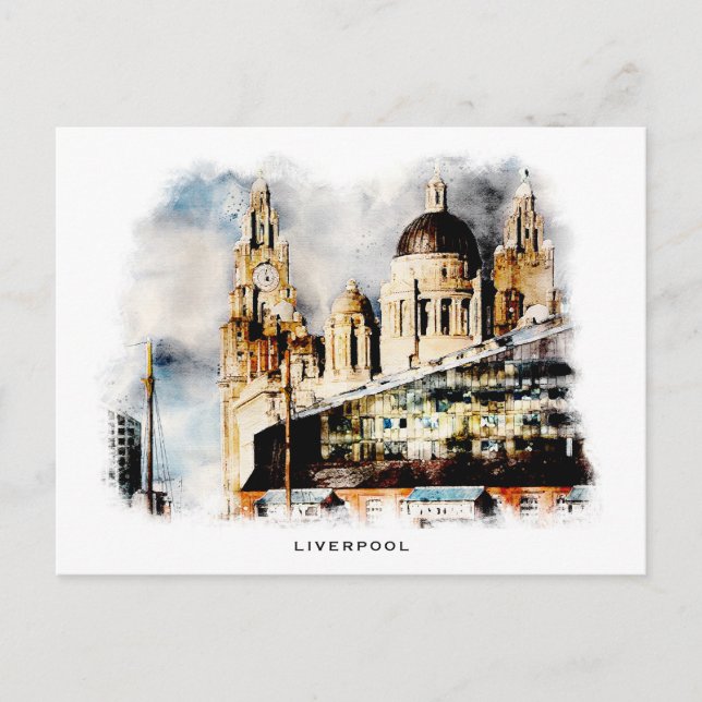 Liverpool Postcard in Aquarellfarben Postkarte (Vorderseite)