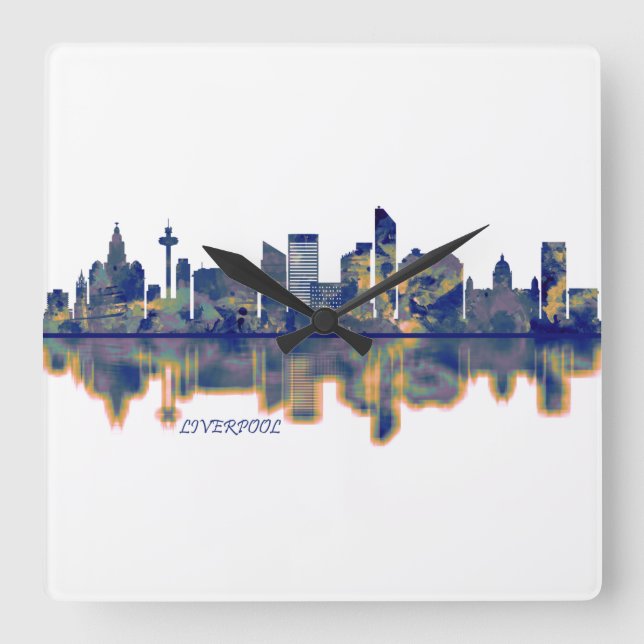 Liverpool Skyline Quadratische Wanduhr (Vorderseite)