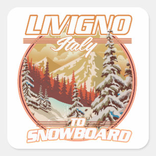 Livigno italy Snowboarding-Logo Quadratischer Aufkleber