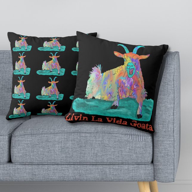 Livin La Vida Goata Funny Screening Goat Design Kissen (Livin la Vida goata screaming goat colorful animal art pillow)