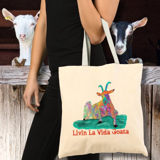 Livin La Vida Goata Funny Screening Goat Design Tragetasche (Funny screaming goat quote colorful farm animal art tote bag for animal lovers )