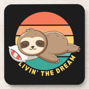 Livin' the Dream Funny Happy Sleeping Sloth Getränkeuntersetzer